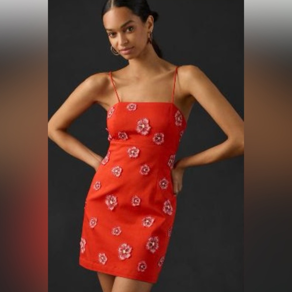 Maeve Anthropologie Red Flower 3D Dress